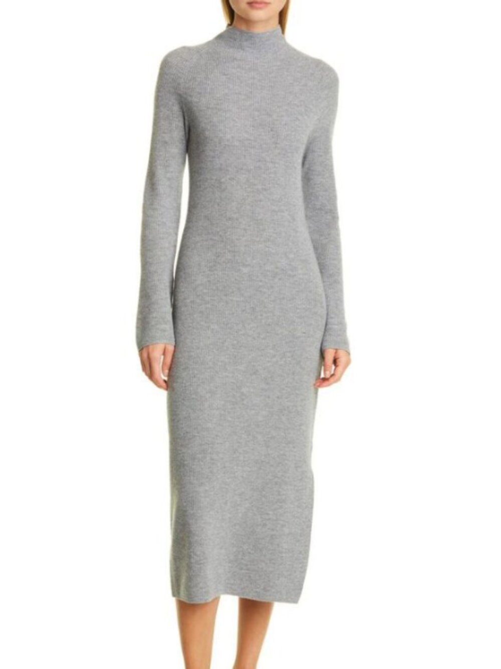 NWT $495 Theory Governor Gray Ribbed Turtleneck Wool Cashmere Knit Dress M
